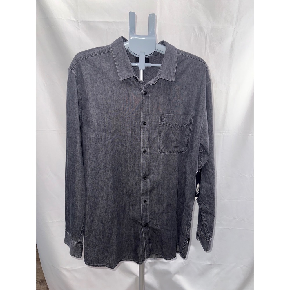 Volcom Date Knight LS Shirt Mens XXL Gray Denim Button Down A0532409 New
